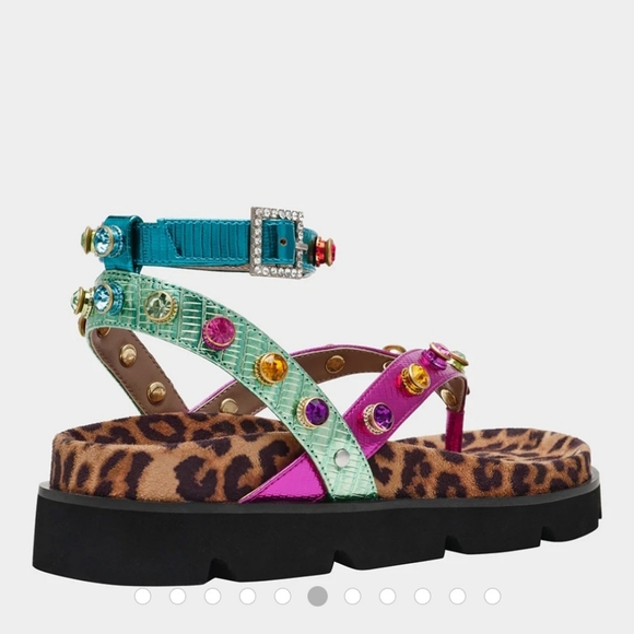 Betsey Johnson Thong Sandals 8 Pink Green Studs Conley Metallic Strappy New $130 - Picture 15 of 17